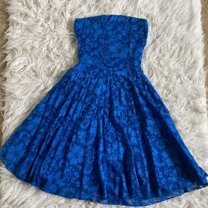 Strapless royal blue boohoo skater dress